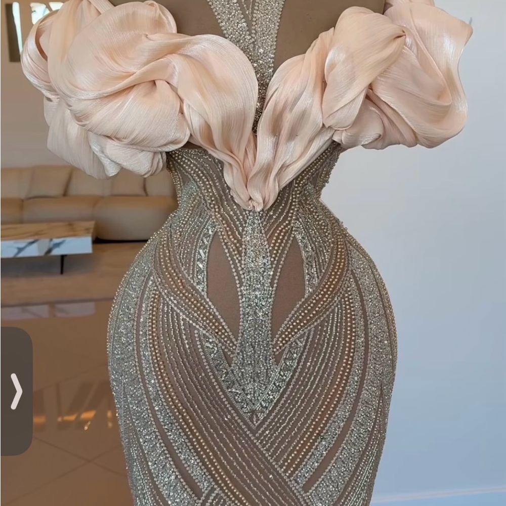 Elegant Beige and Silver Evening Dress